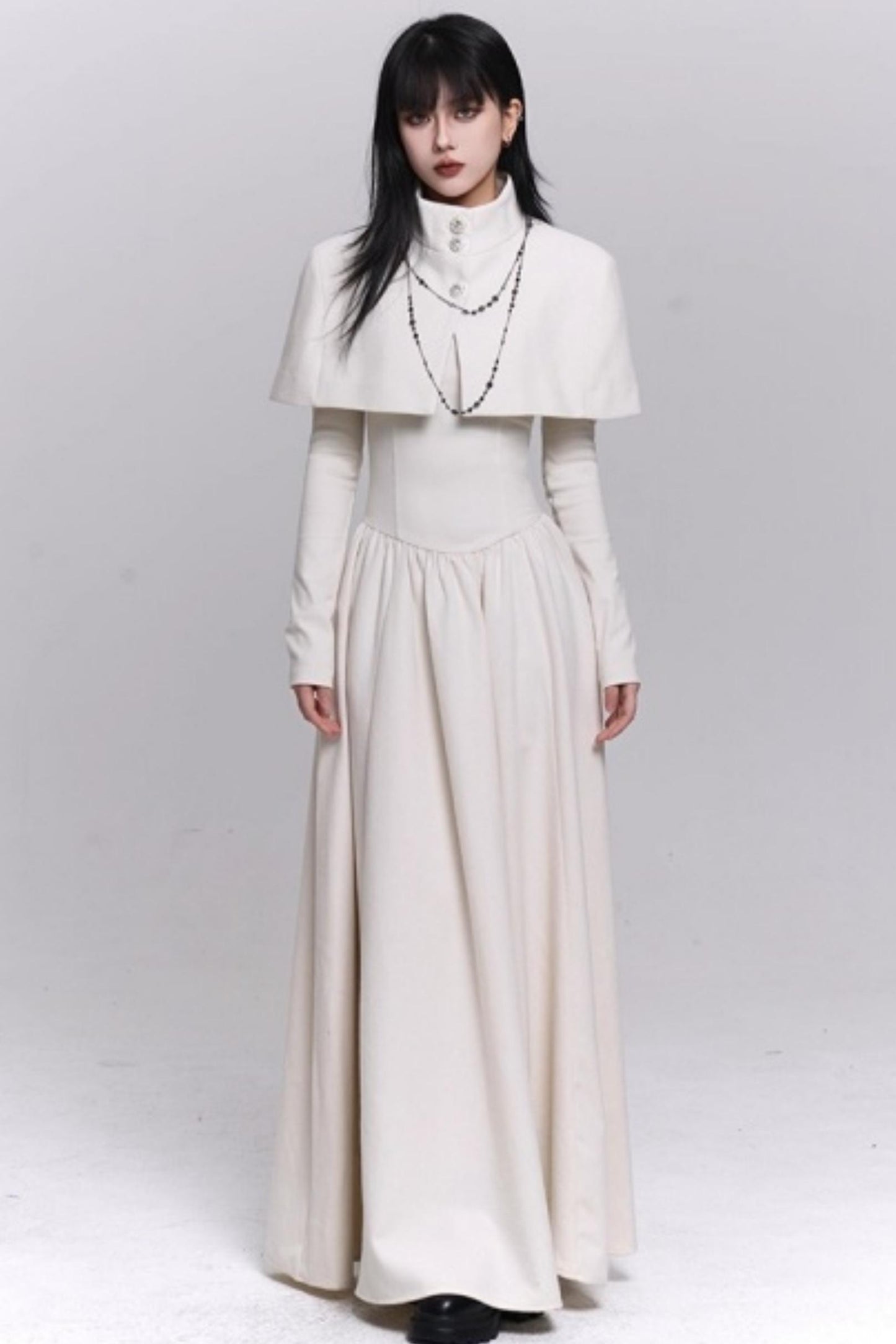 Off-White Cape Dress Set
