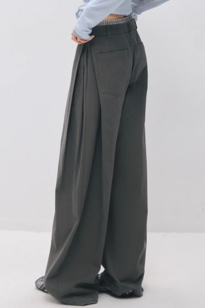 더블 웨이스트 밴드 플리츠 바지