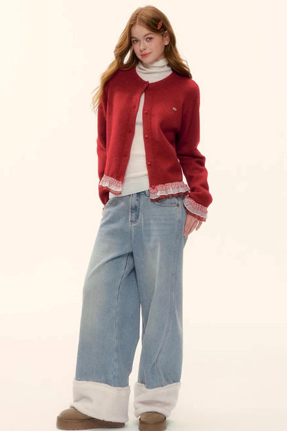 Fleece-Lined Wool Spliced Jeans