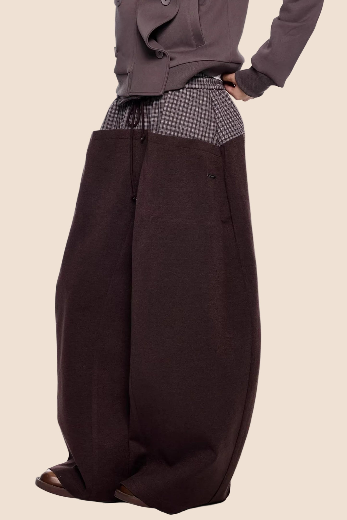 Plaid Patchwork Wide-Leg Pants