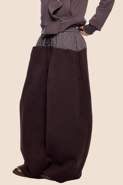 Plaid Patchwork Wide-Leg Pants