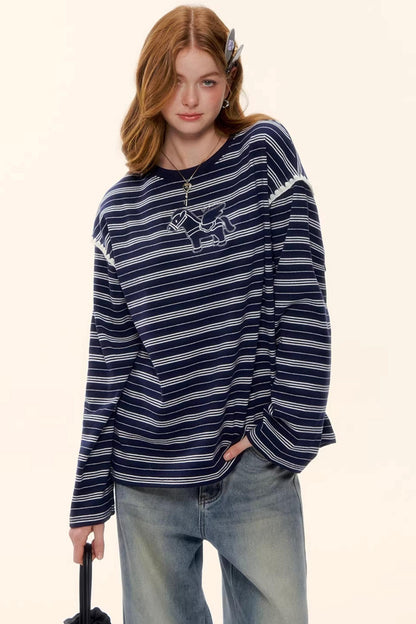 Striped Color-Blocked Crew Sweater