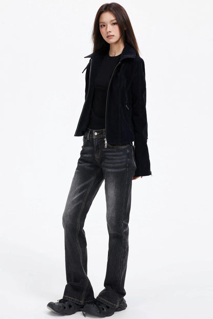 Slimming God Black Gray Denim Trousers