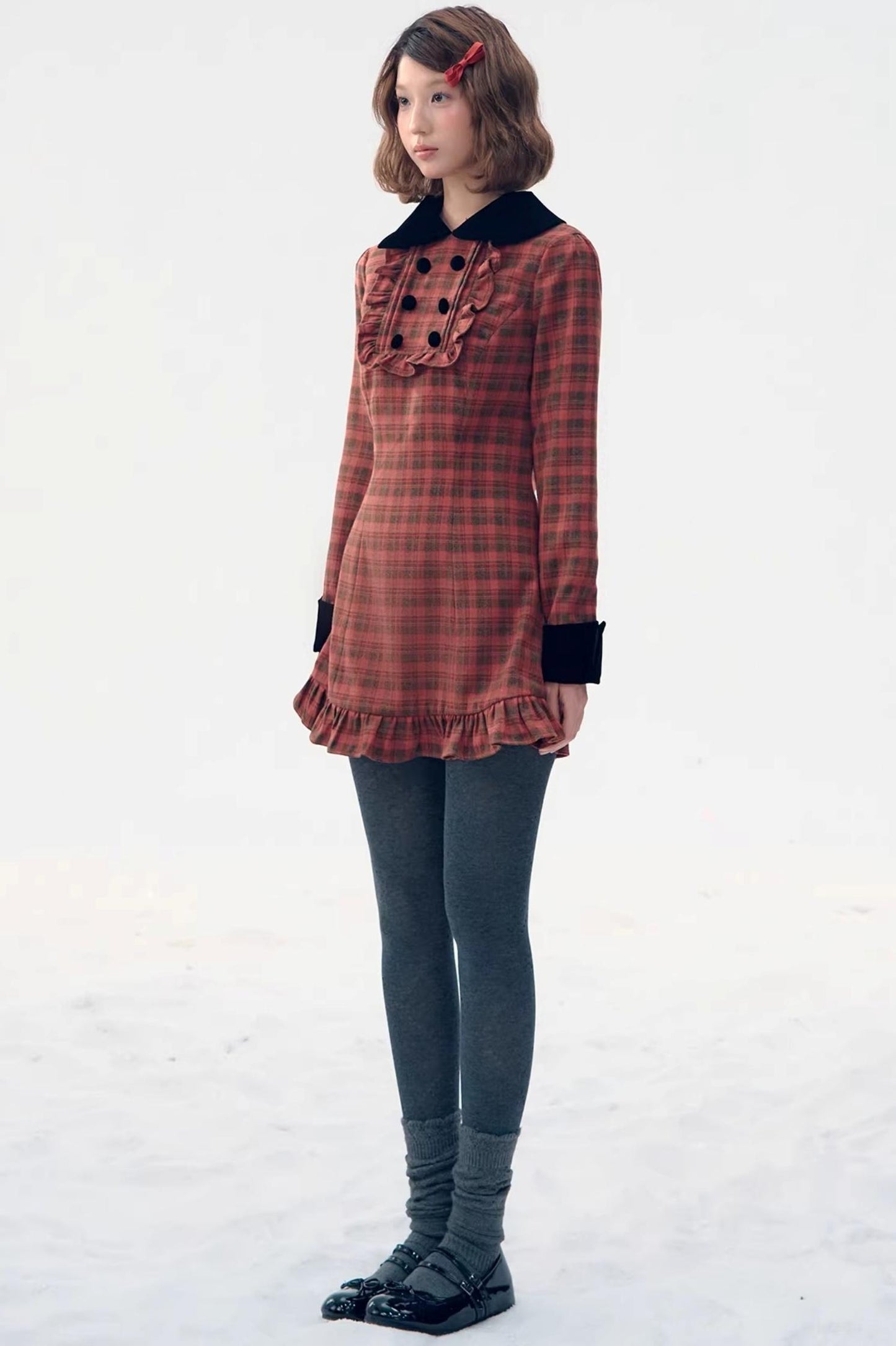 Red Plaid Velvet Doll Dress