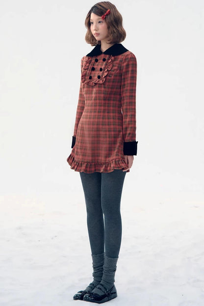 Red Plaid Velvet Doll Dress