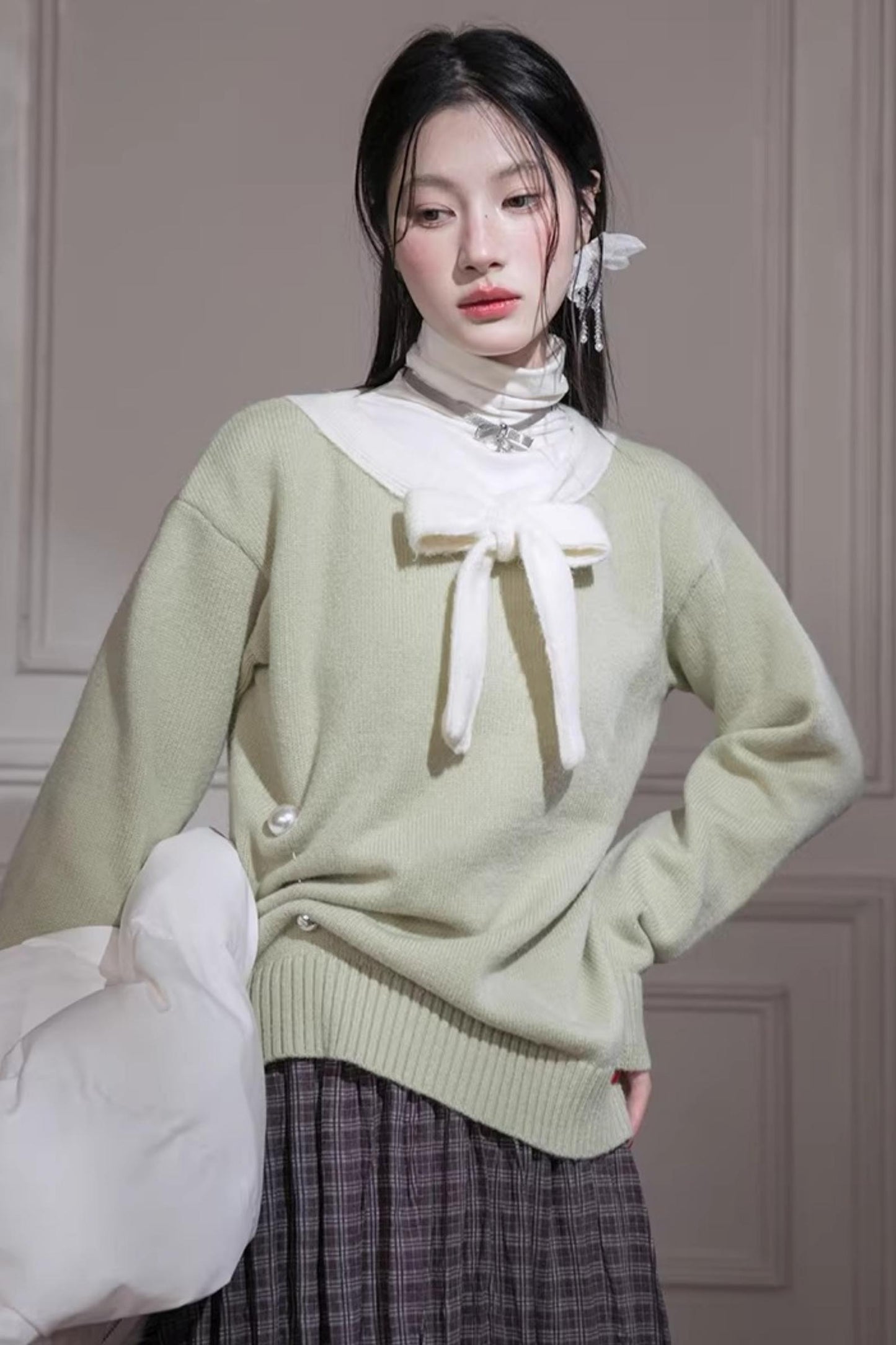 Warm Apricot Wool Tie Sweater