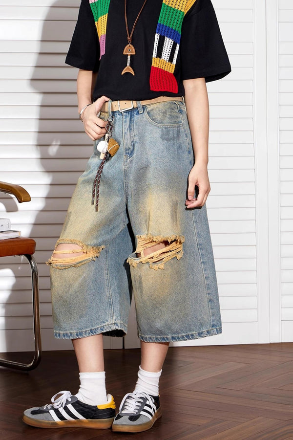 Vintage Wash Wide-Leg Shorts