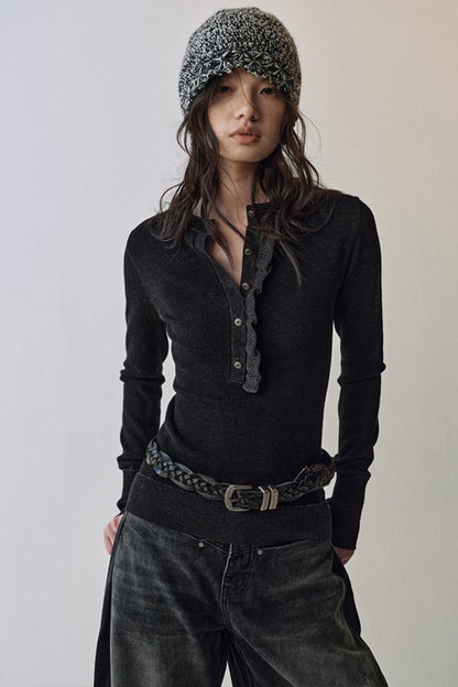 Flutter Crew Neck Knit Top