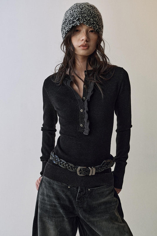 Flutter Crew Neck Knit Top