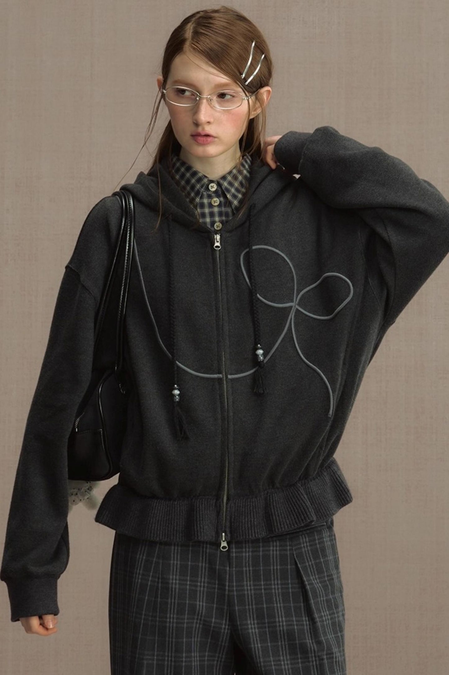 Autumn Gray Hooded Zipper Jacket