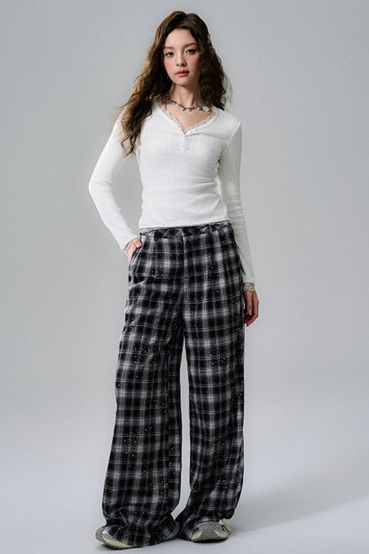 Lace-Trimmed V-Neck Henley Top