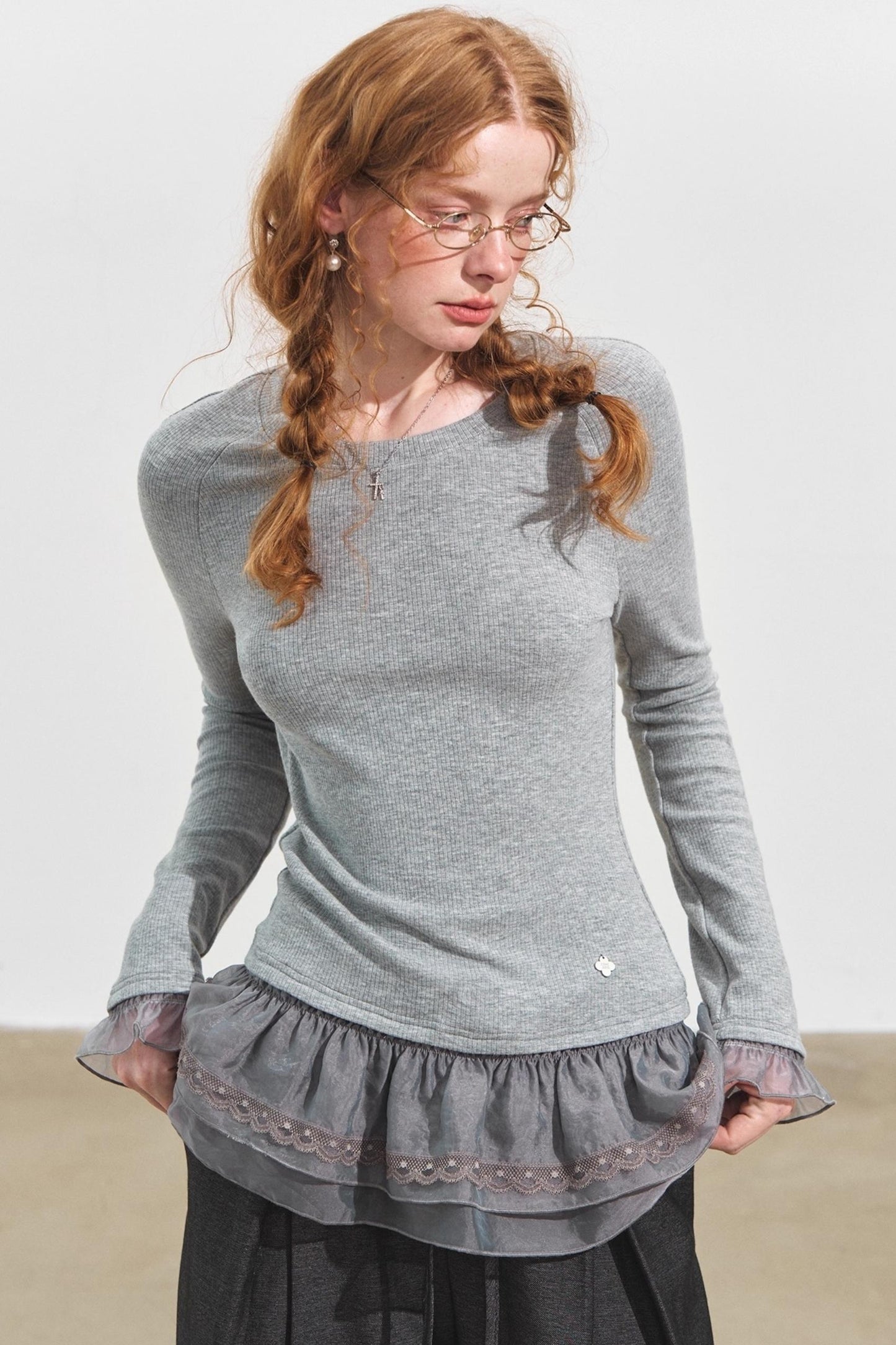 Double-Lace Raglan Sleeve Fleece Top