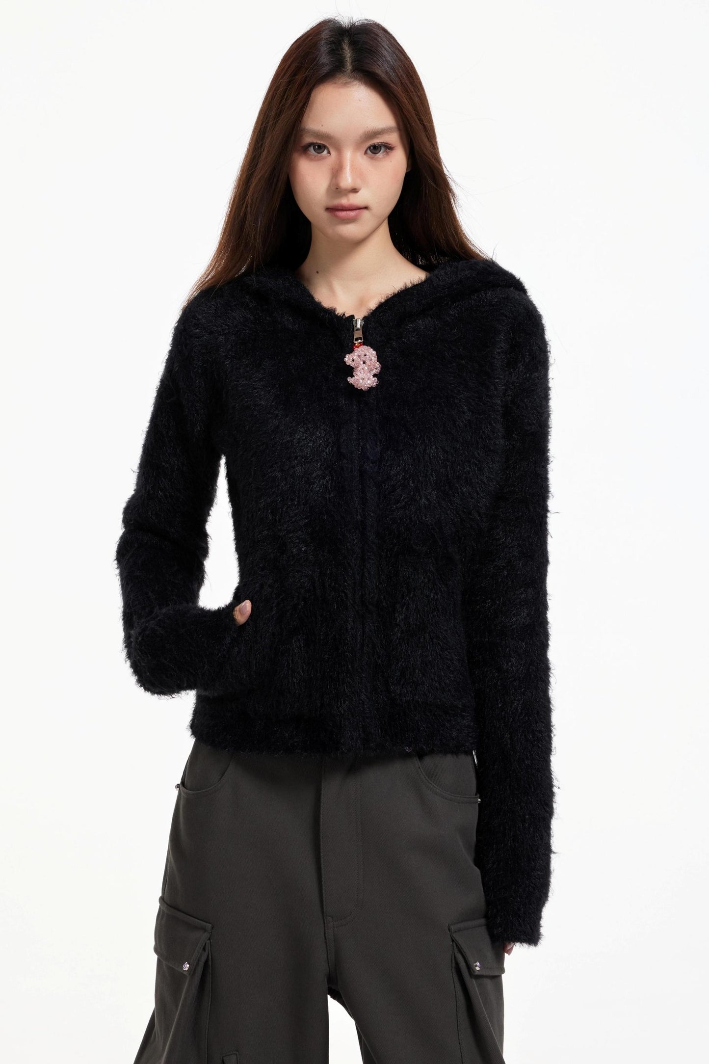 Swingable Hooded Plush Coat