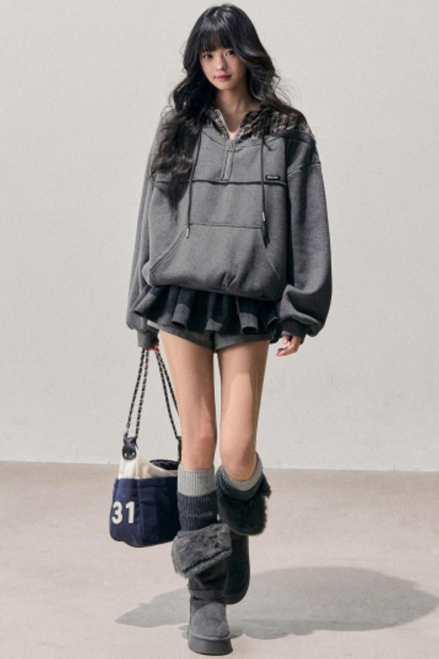 Fake Two Piece Plaid Hooded Jacket