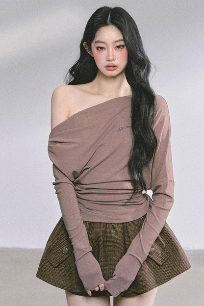 Melbourne Korean Slanted Shoulder T-shirt