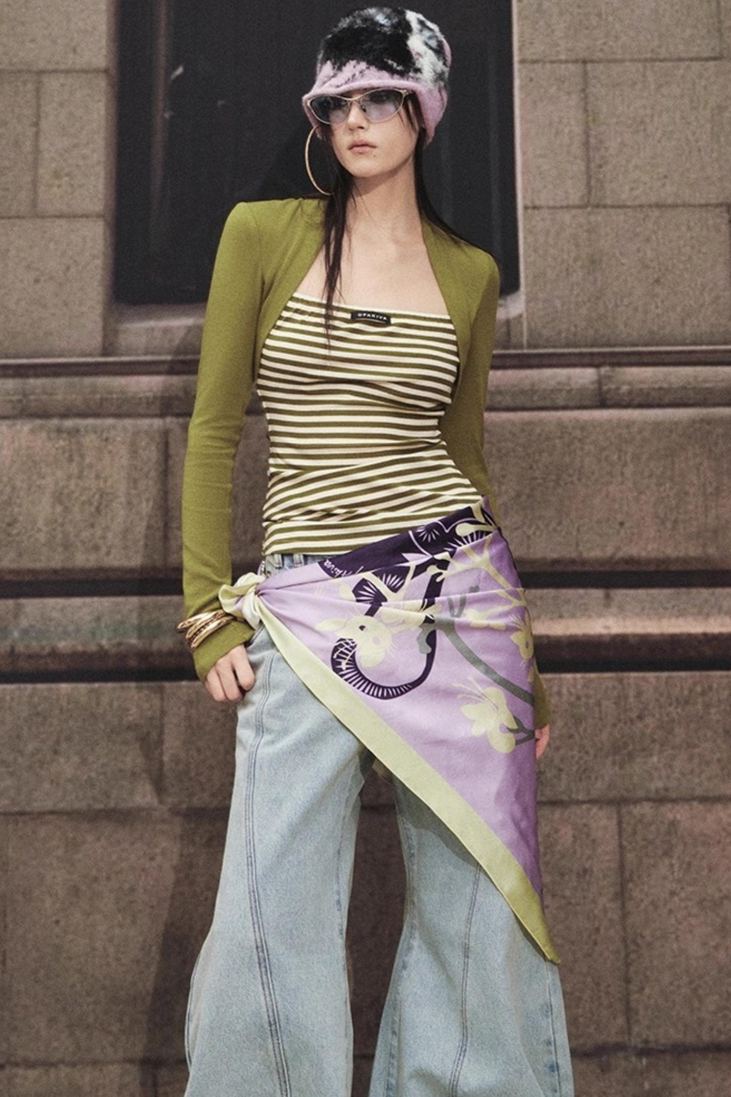 Fake Two Slimming Striped Knit Top