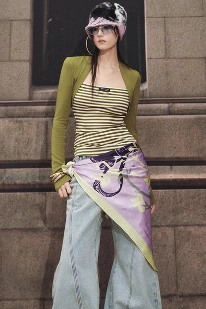 Fake Two Slimming Striped Knit Top