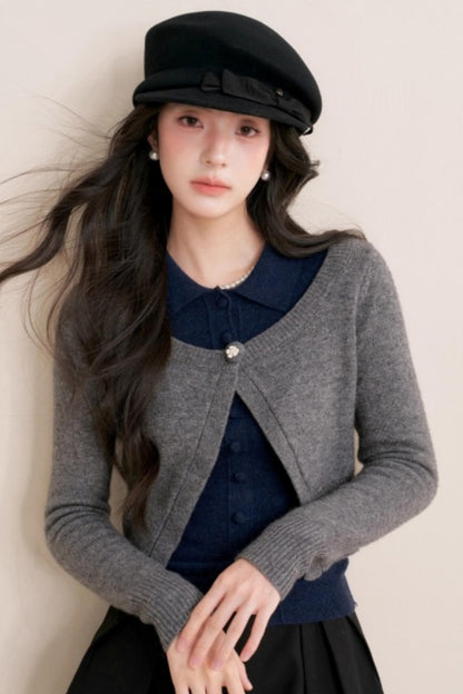 Contrast Embroidery Knit Cardigan