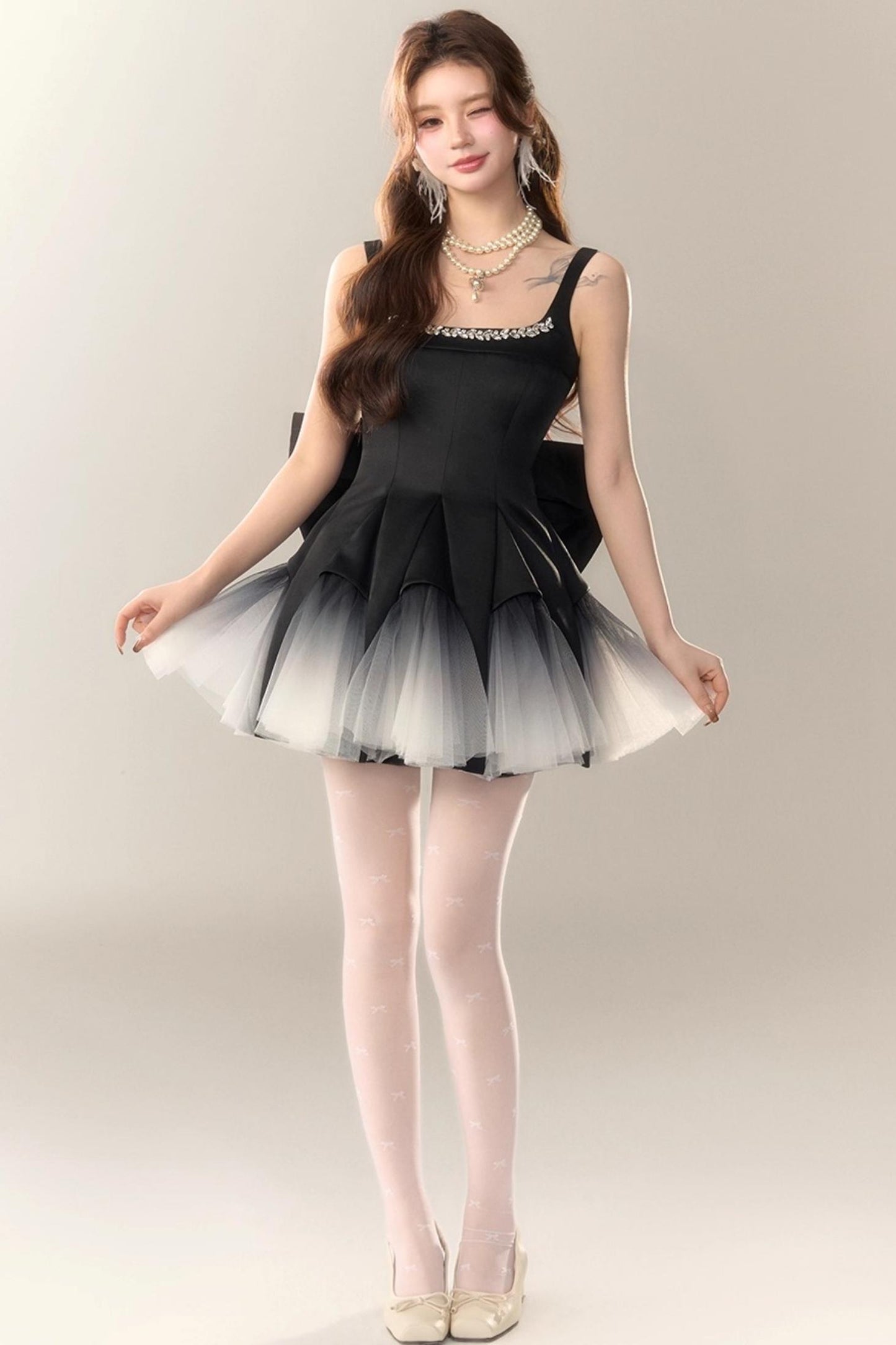 Swan Dance Mesh Panelled Slip Dress