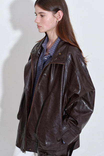 Cool Three-dimensional Oil Wax Leather Jacket