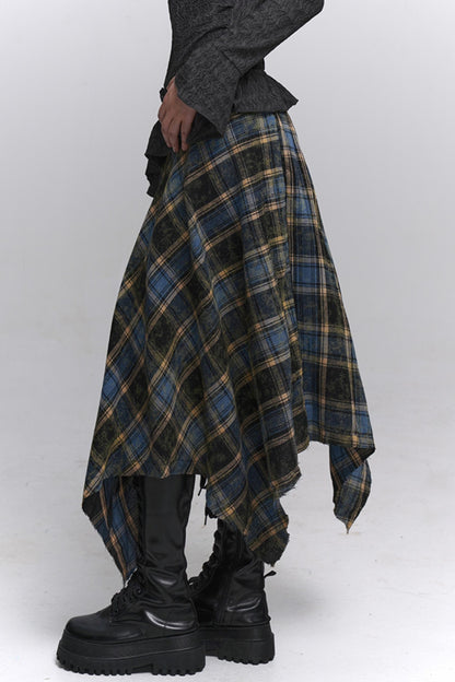 Beautiful Blue Plaid A-Line Skirt & Belt Set