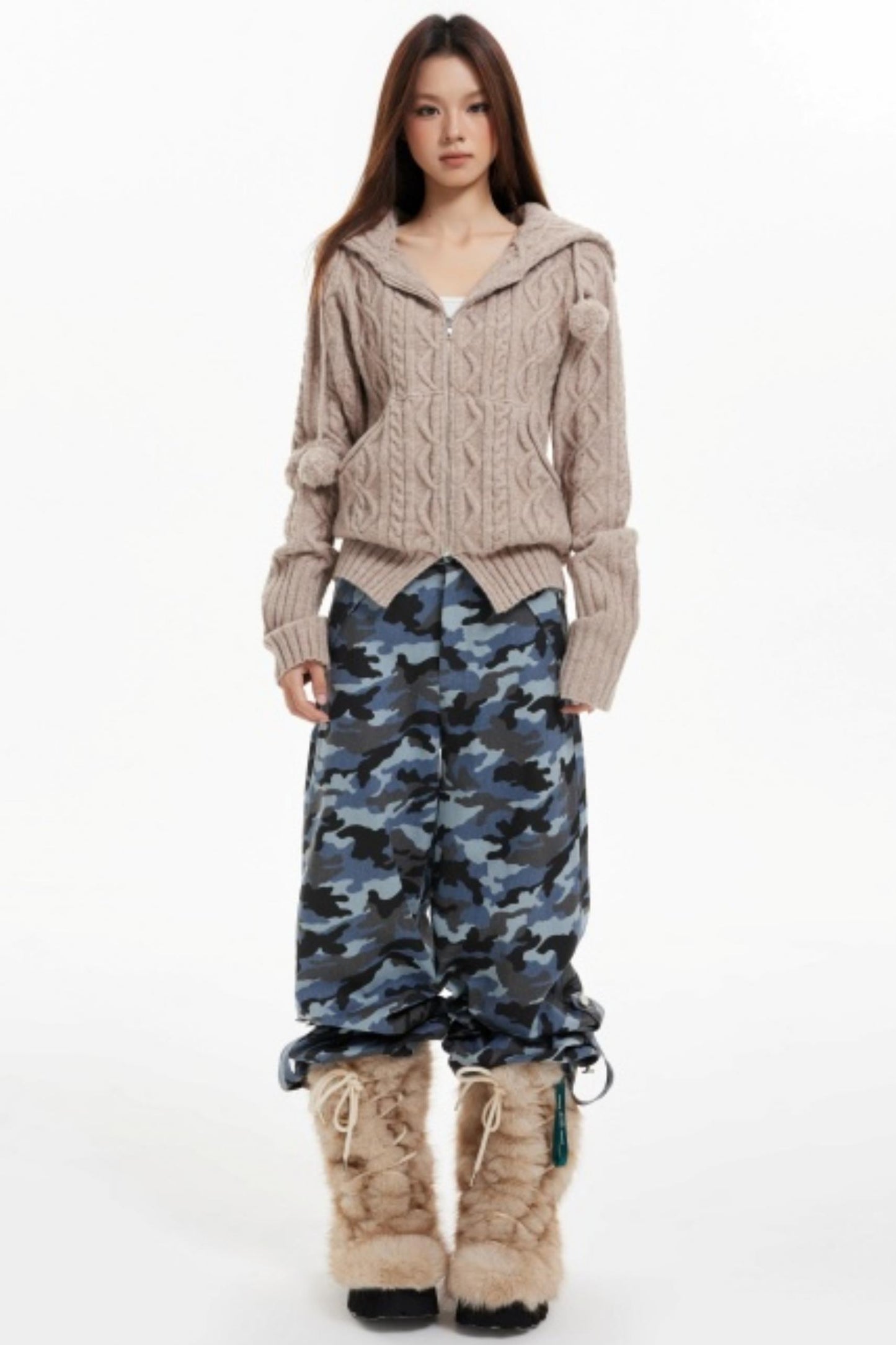 American Hooded Cable Knit Sweater