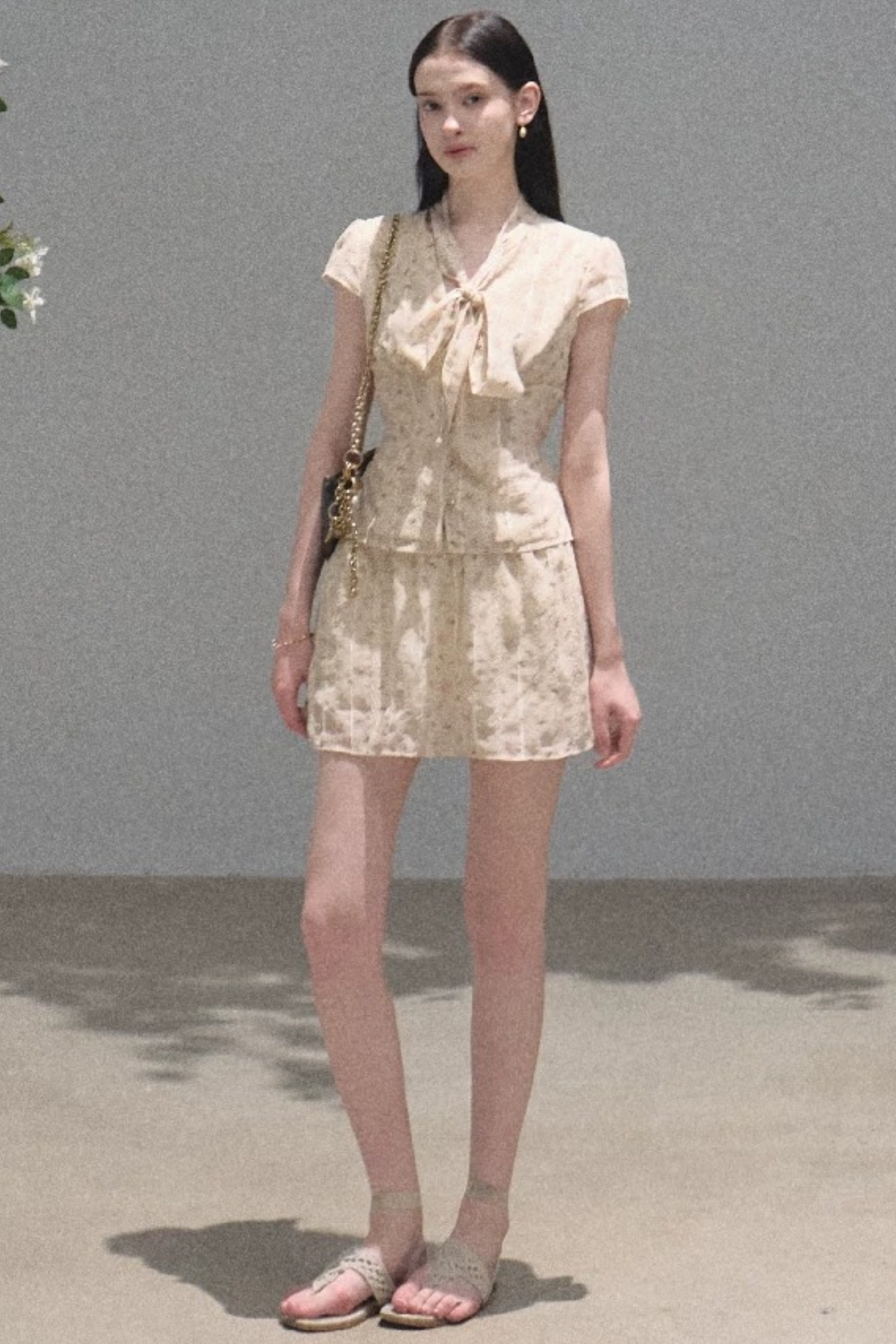 Floral Waist-Cinching Slim-Fit Short-Sleeved Top Skirt Set