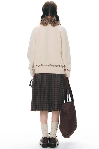 Plaid Woolen Midi Skirt