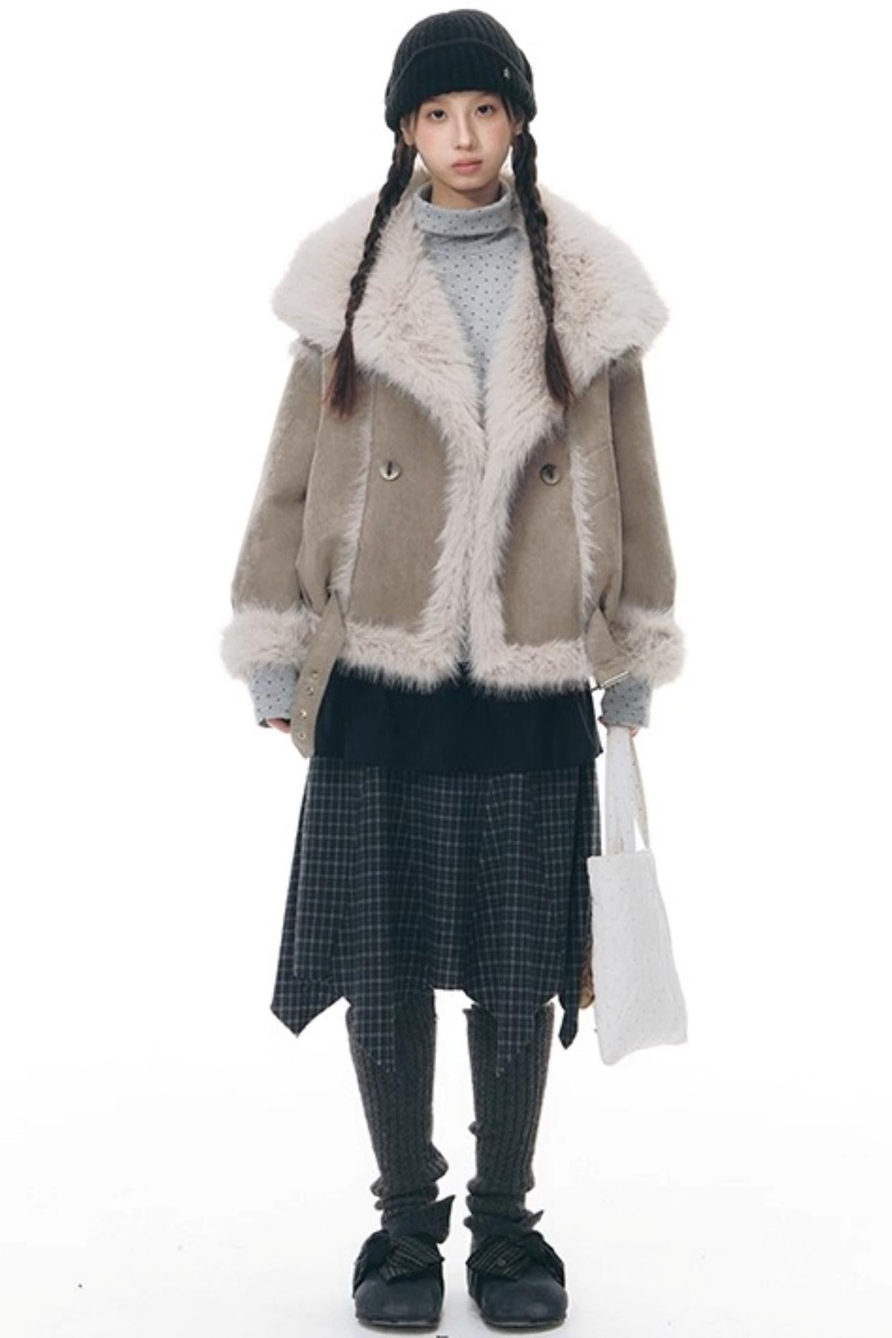 Lapel Shearling Suede Coat