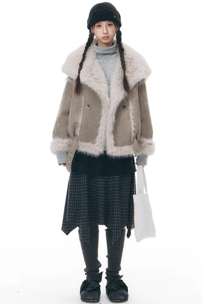 Lapel Shearling Suede Coat