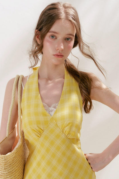 Staycation Plaid Halter Dress