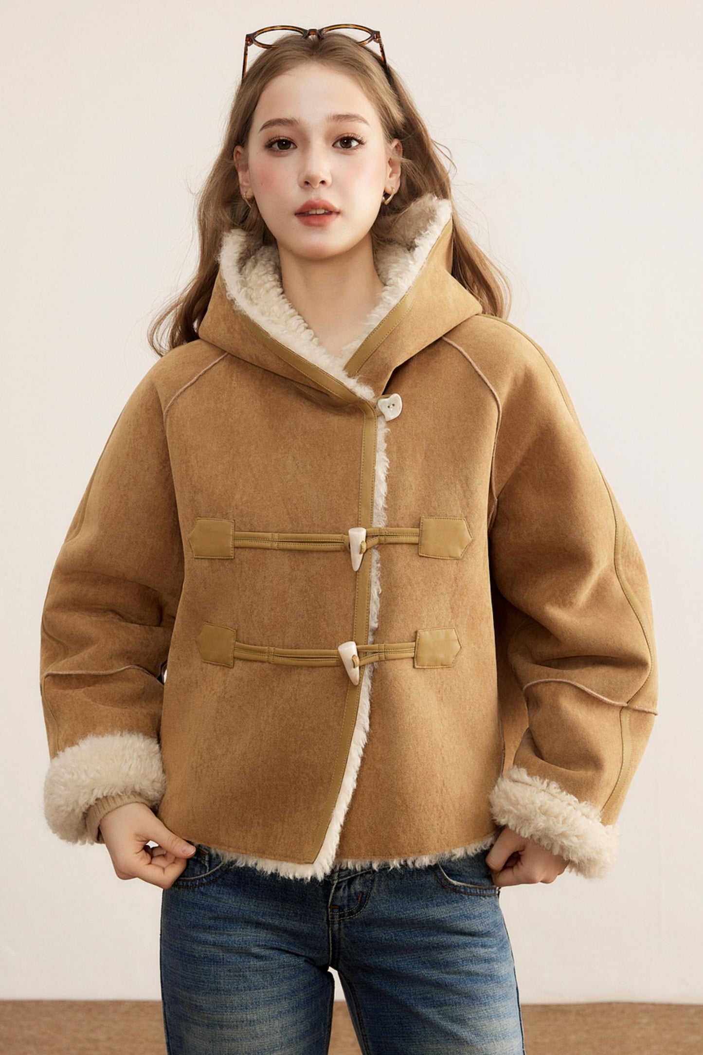 Short Suede Hooded Brown Jacket