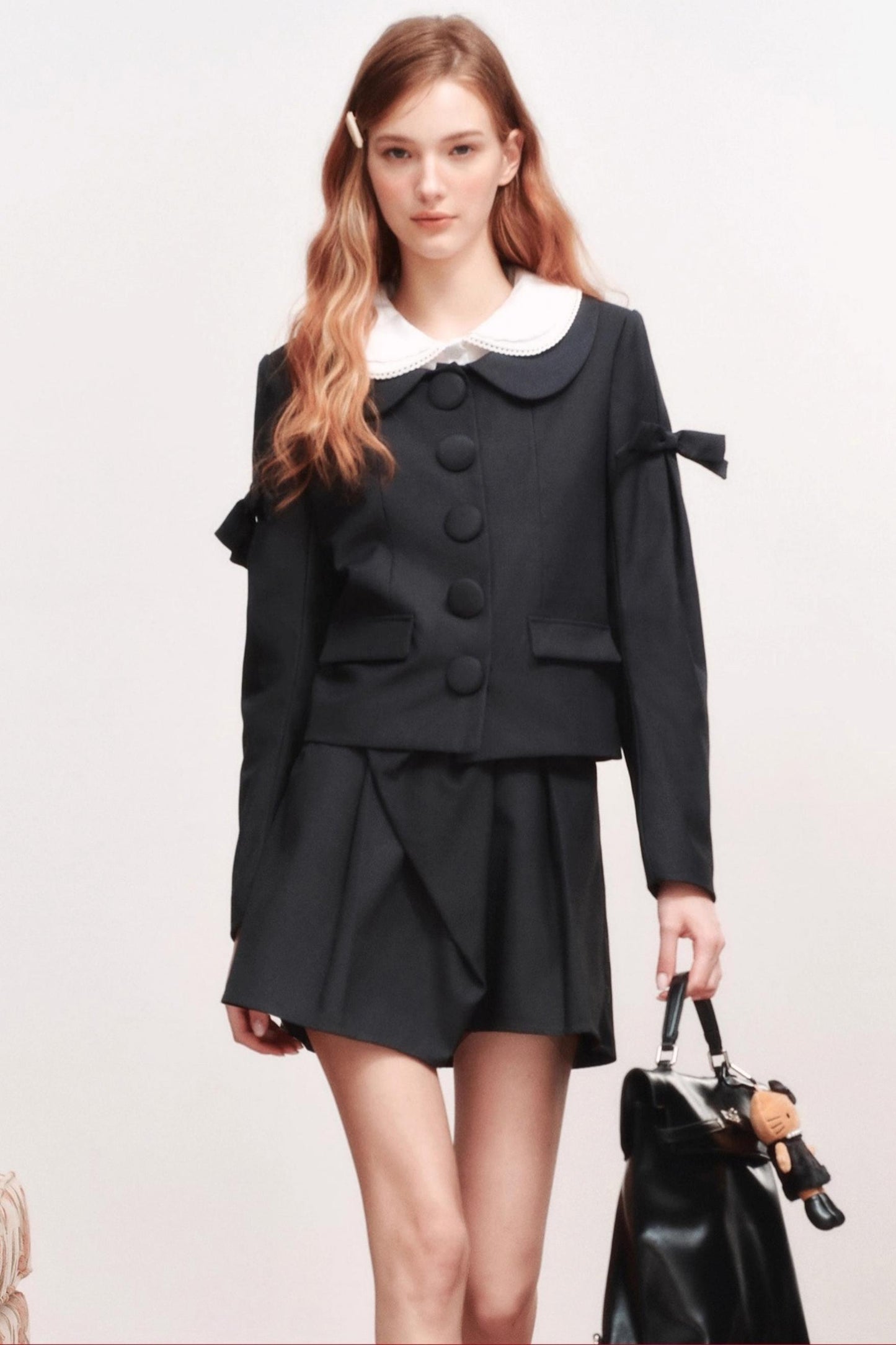 Bow Waistless Wool Blend A-Line Skirt