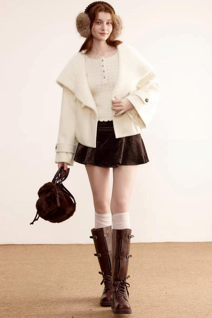 Woolen Short Shawl Collar Coat