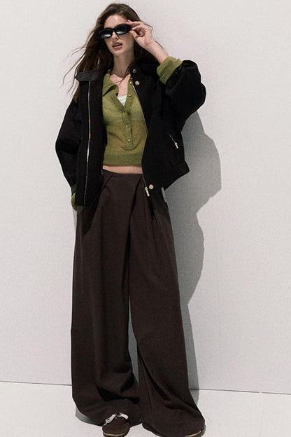 Tencel Wool Pleats Wide-Leg Pants