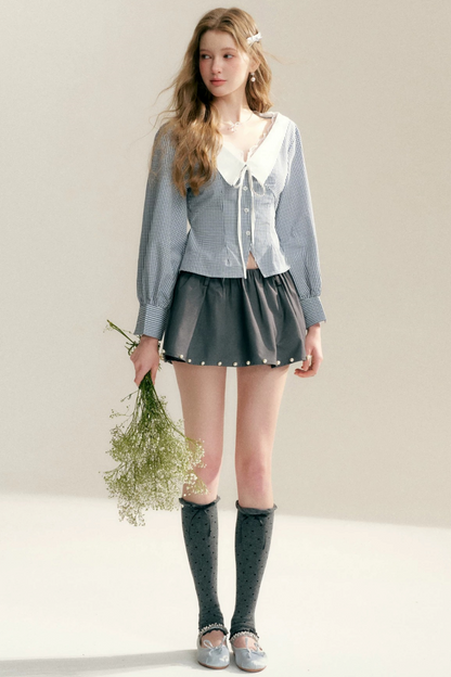Lace Trim Plaid Blouse