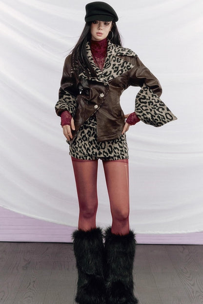 Leopard Print Wool Skirt Pants