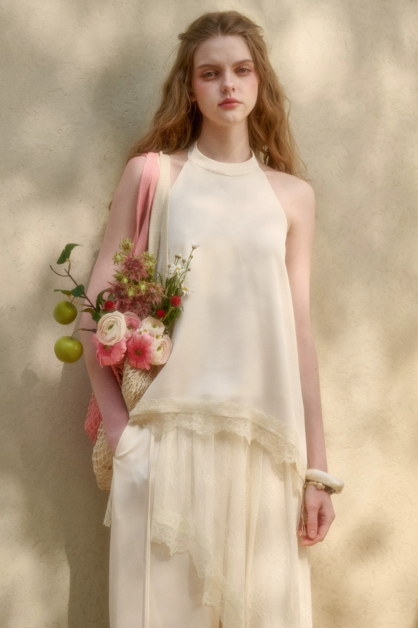 Conjunto de traje de satén de encaje de perlas