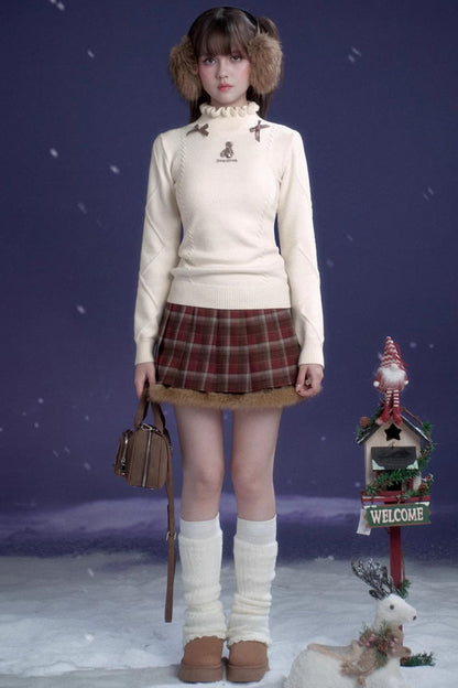 Red-Brown Plaid Skirt Coat Set-Up