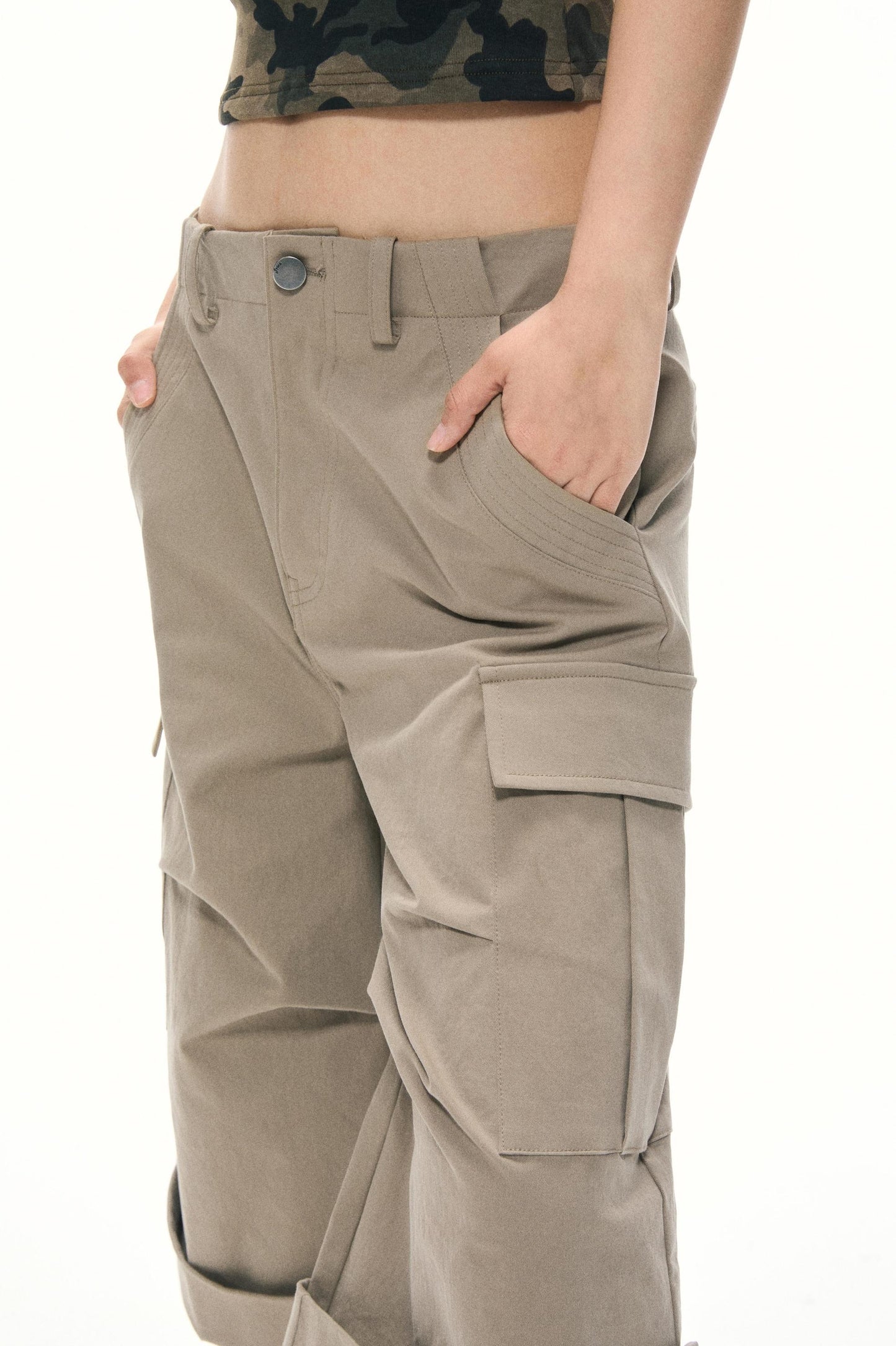 Khaki Wide-Leg Work Pants