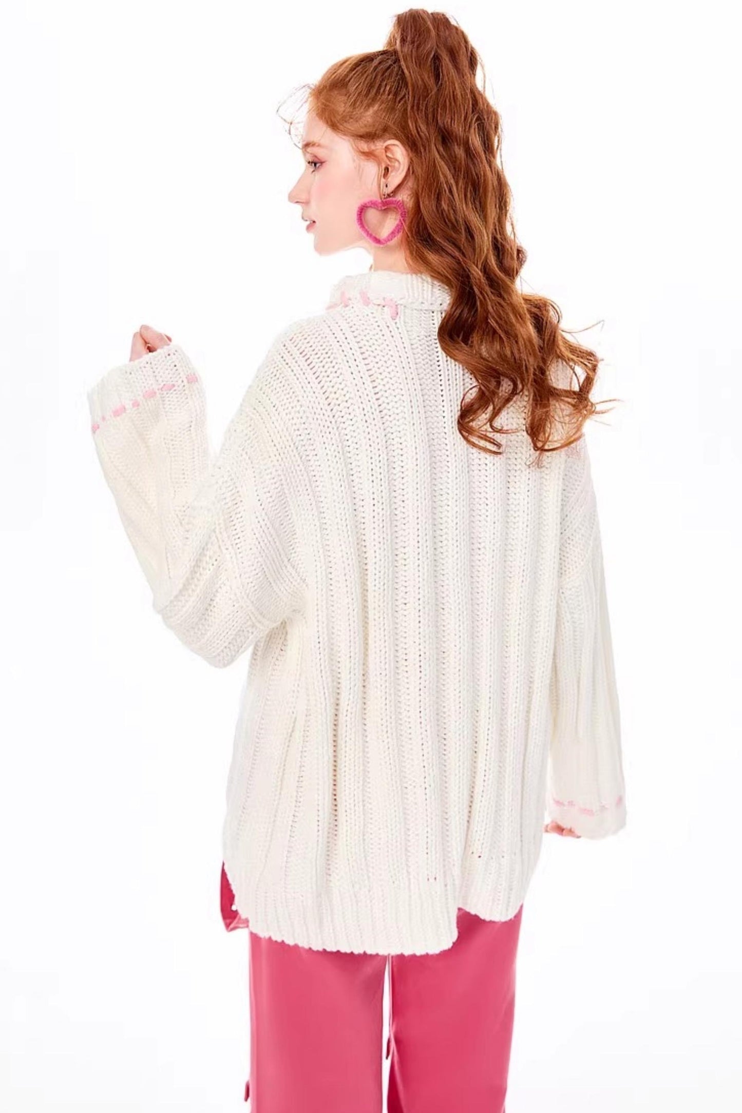 Apricot White Knit Sweater