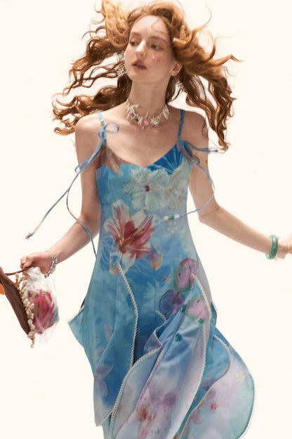 Blue Sea Floral Layered Dress