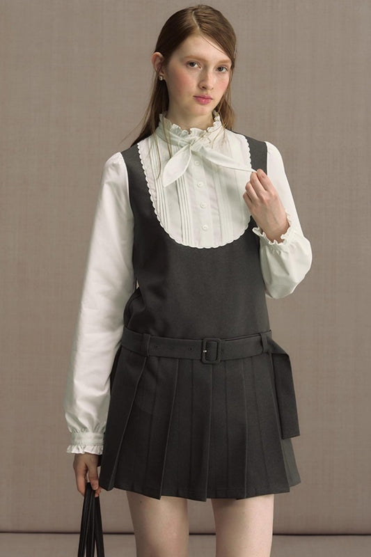 Fake Two-Piece Bow Lace-Up Shirt Dress