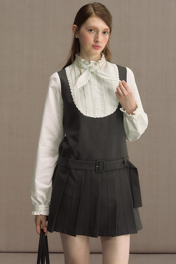 Fake Two-Piece Bow Lace-Up Shirt Dress
