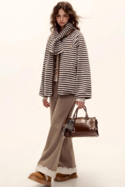 Retro Reversible Wool Coat Scarf Set