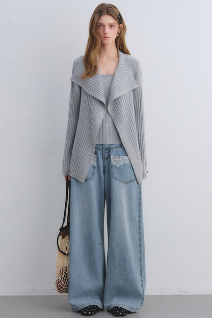 Wool Blend Cardigan Base Top Set