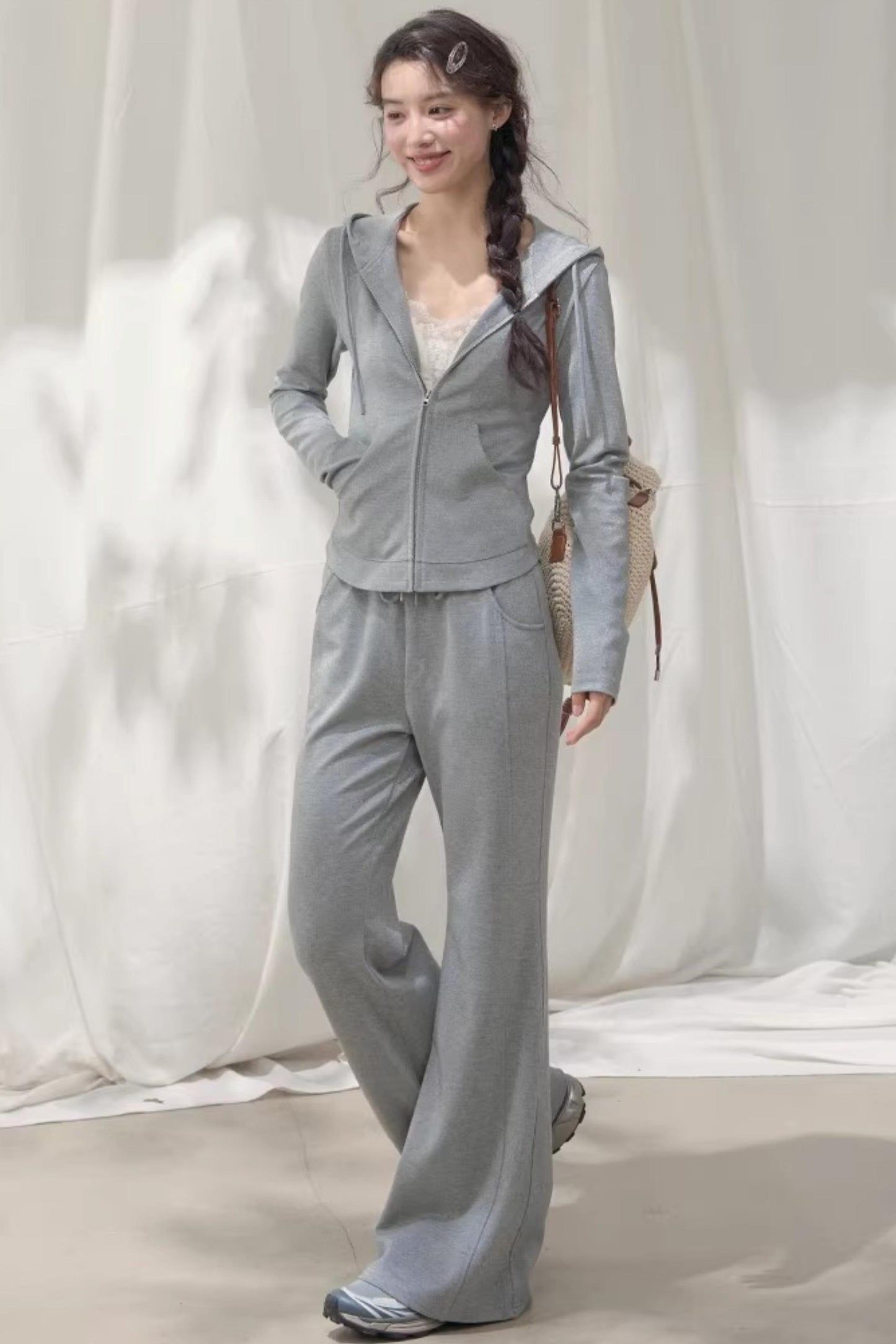 Hooded Zipper Sweatshirt Set-Up