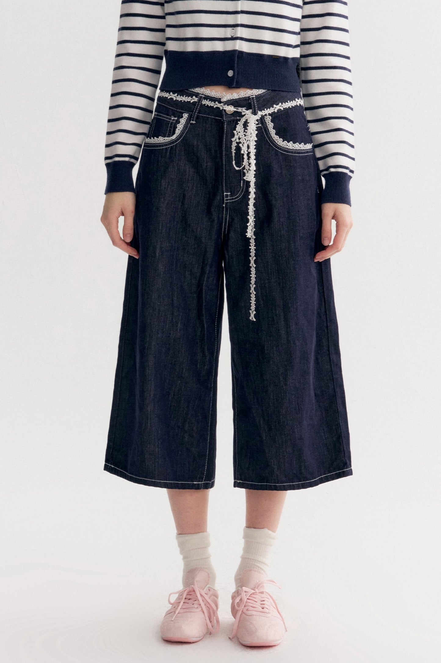 Lazy French Lace Wide-leg Denim Pants