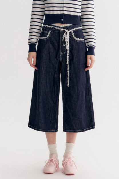 Lazy French Lace Wide-leg Denim Pants