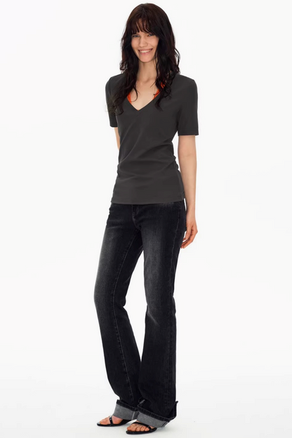 깊은 V넥 슬림 탑